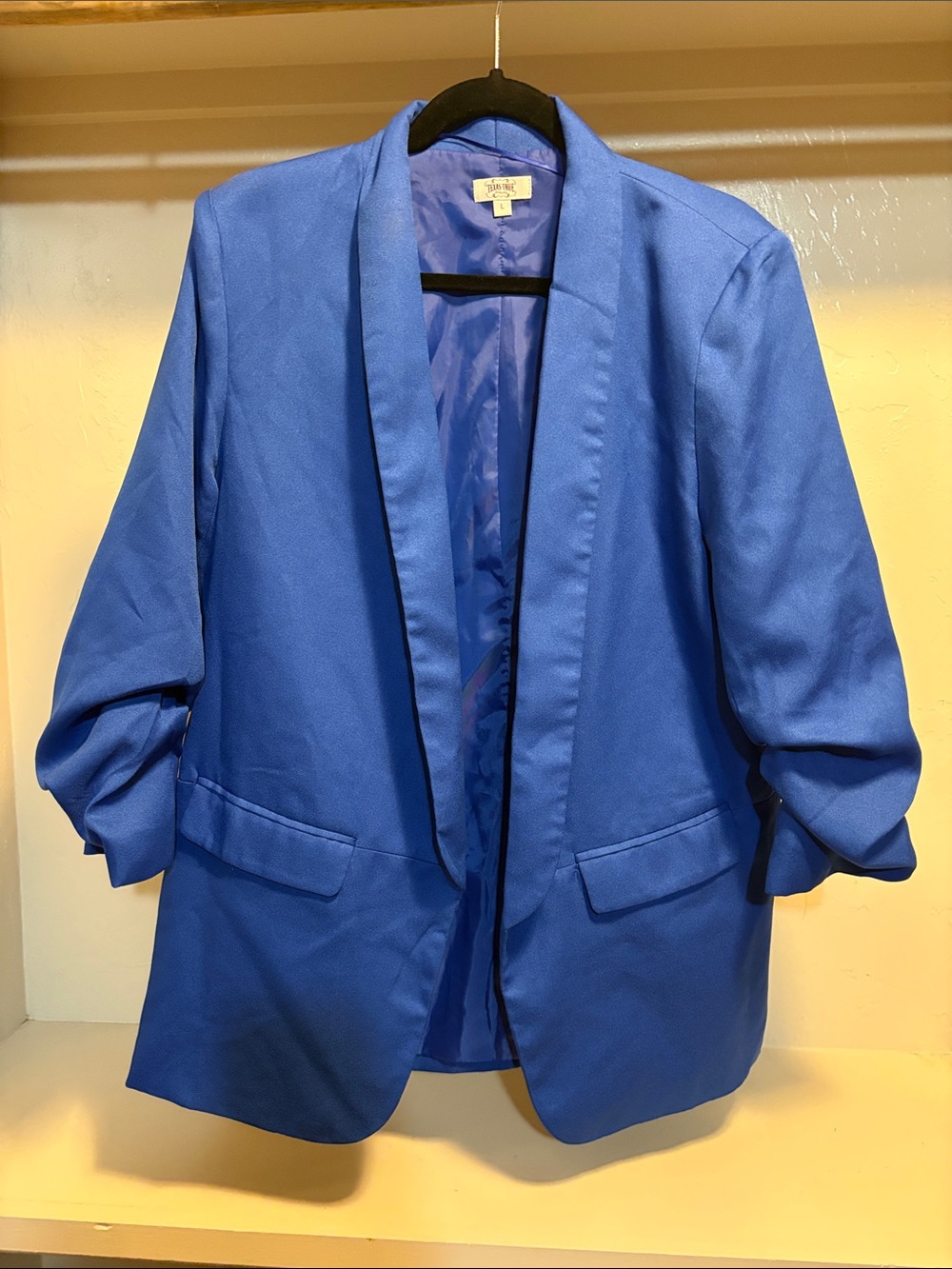 Women's Open-Front Royal Blue Blazer with Rolled Sleeves